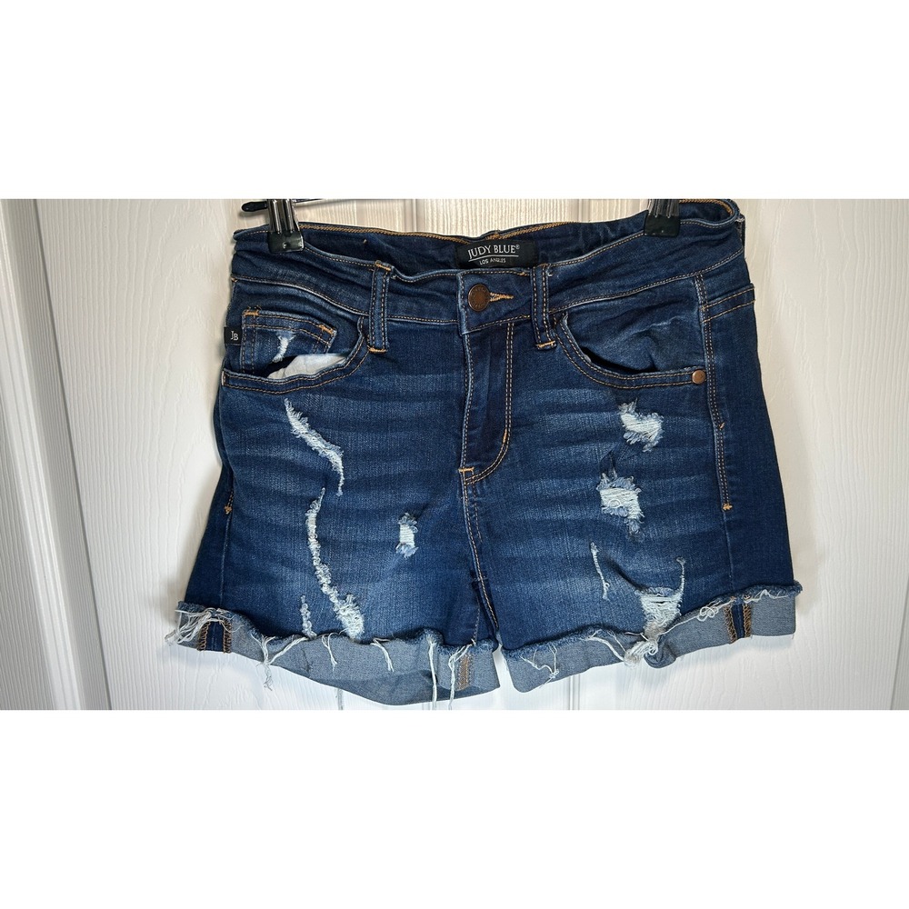 Judy Blue Jean Shorts JB1550 Size S Dark Wash Distressed Ripped Frayed Raw Hem